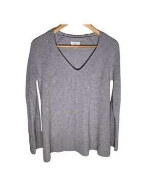 LOFT Lou & Grey Gray Ribbed Knit Sweater | V-Neck Long Sleeve Women’s Small